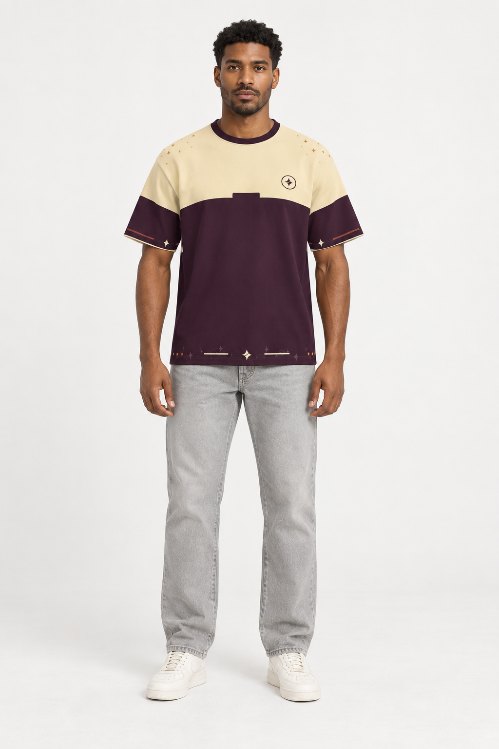 Champagne Plum Boxy Cotton T-Shirt — front model styling illustration