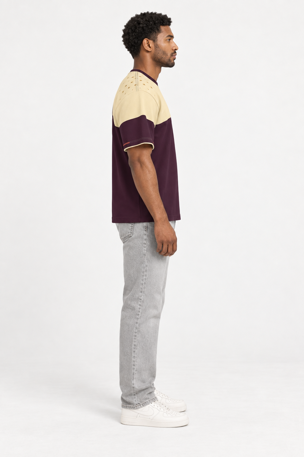 Champagne Plum Boxy Cotton T-Shirt — side model styling illustration