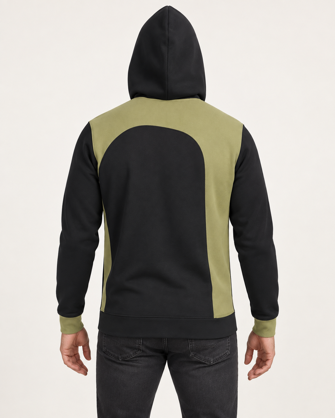 Cinder Citron Threshold Nero Ponte Hoodie, back on-model AI styling illustration