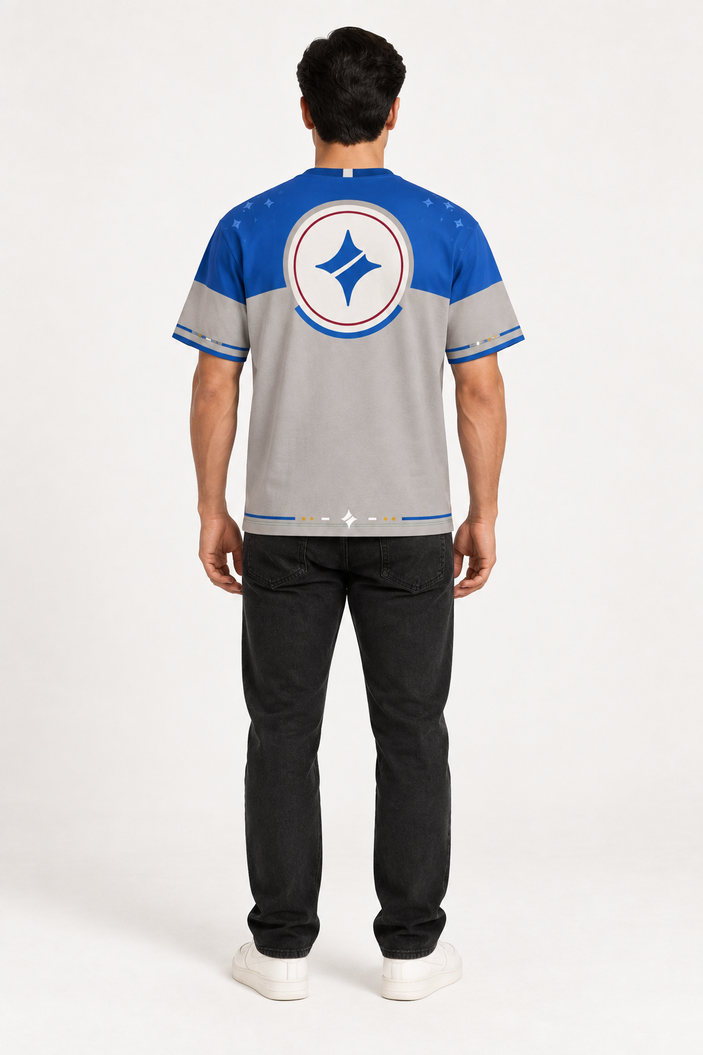Cobalt Argent Boxy Cotton T-Shirt — back model styling illustration