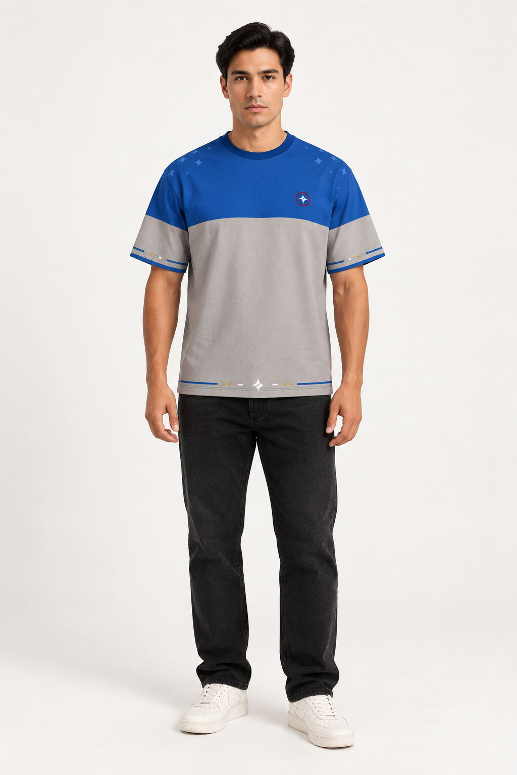 Cobalt Argent Boxy Cotton T-Shirt — front model styling illustration