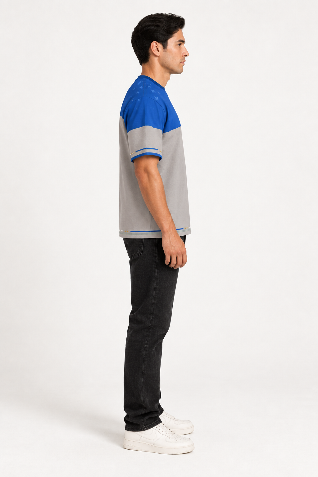 Cobalt Argent Boxy Cotton T-Shirt — side model styling illustration