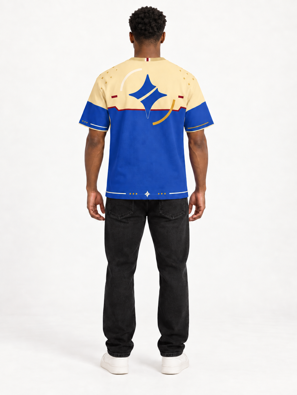 Cobalt Solstice Boxy Cotton T-Shirt — back model styling illustration