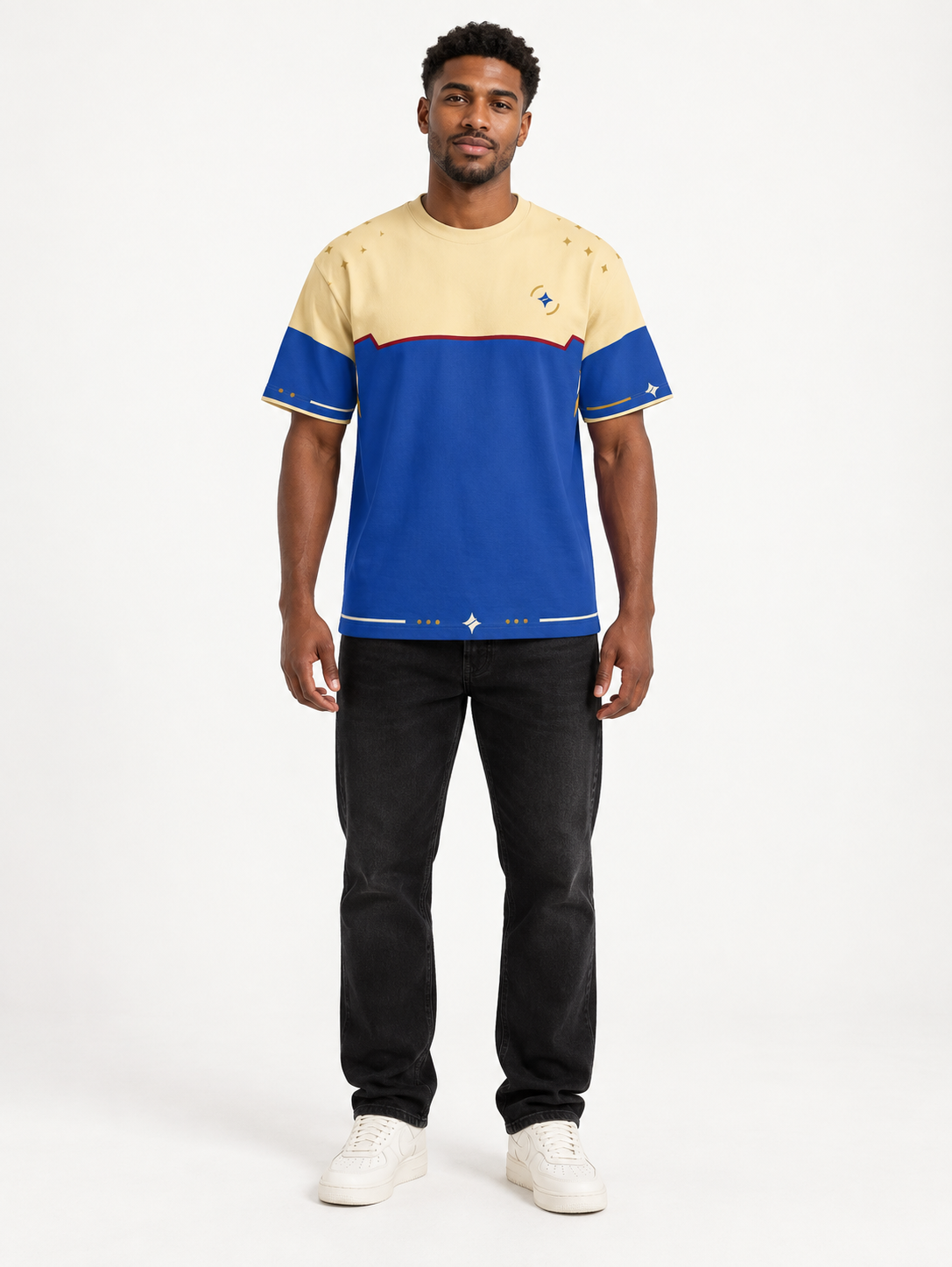 Cobalt Solstice Boxy Cotton T-Shirt — front model styling illustration