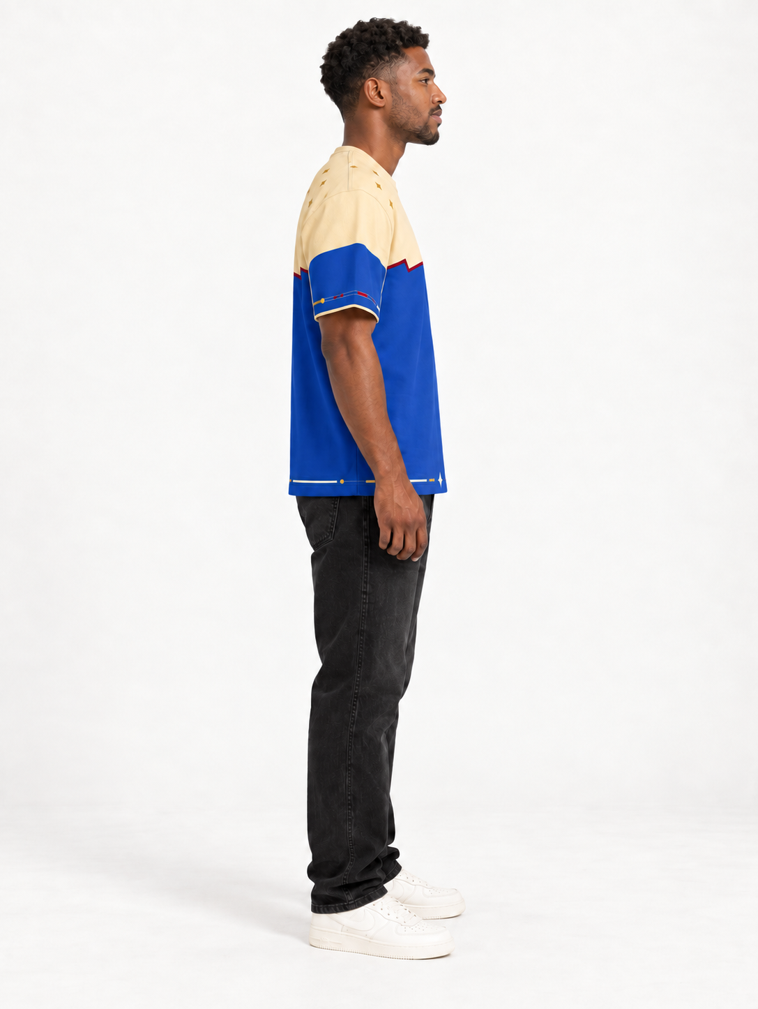 Cobalt Solstice Boxy Cotton T-Shirt — side model styling illustration