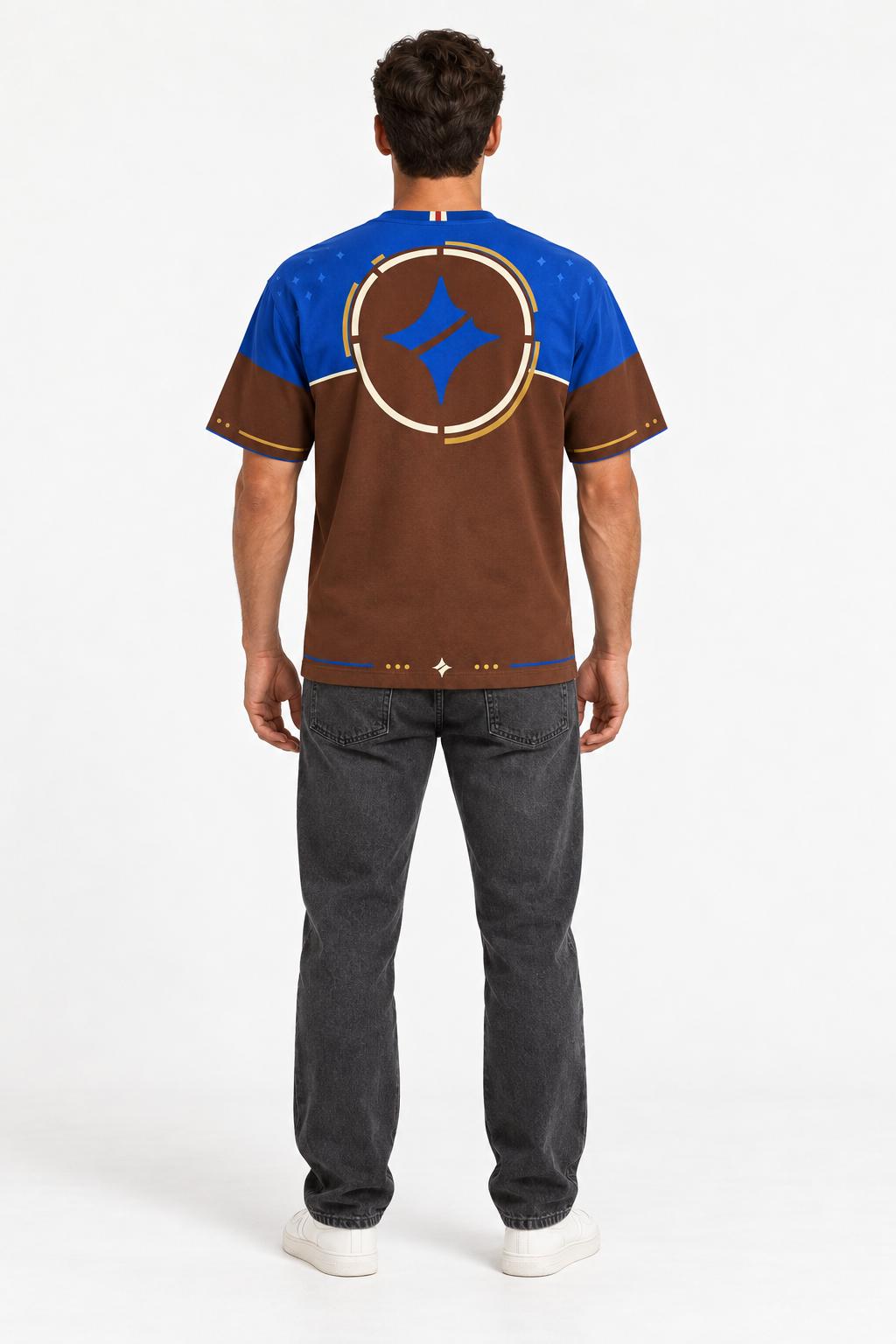 Cobalt Umber Boxy Cotton T-Shirt — back model styling illustration