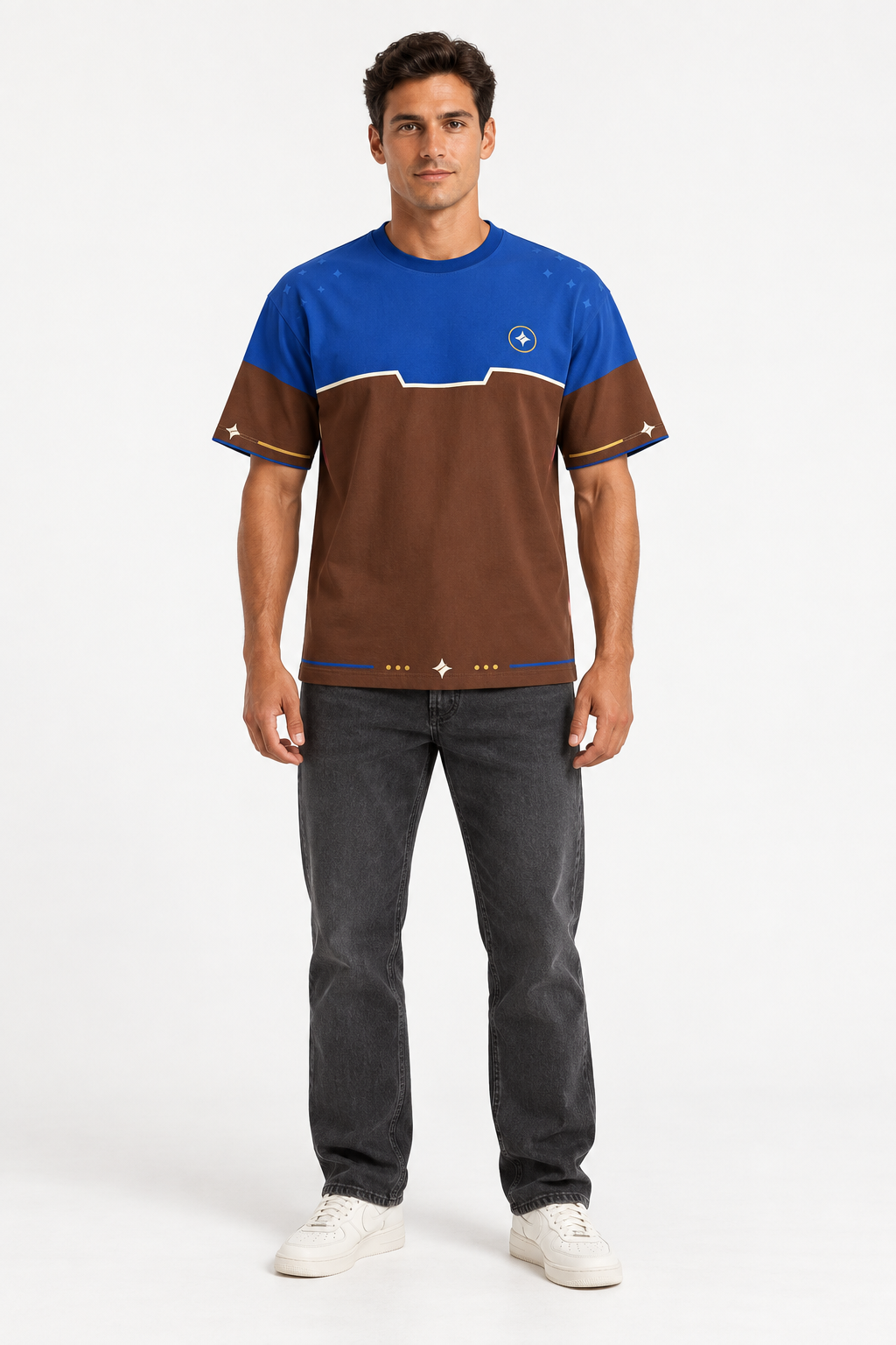 Cobalt Umber Boxy Cotton T-Shirt — front model styling illustration