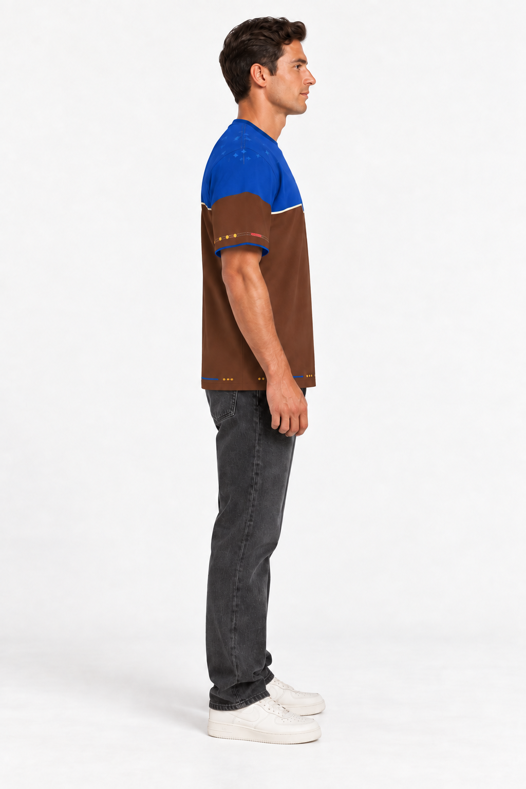 Cobalt Umber Boxy Cotton T-Shirt — side model styling illustration