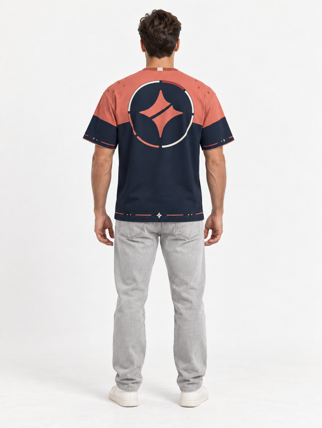 Coral Nocturne Boxy Cotton T-Shirt — back model styling illustration