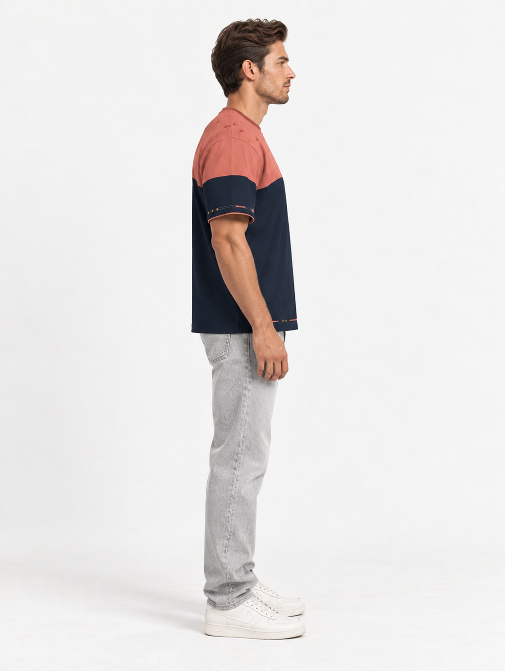 Coral Nocturne Boxy Cotton T-Shirt — side model styling illustration