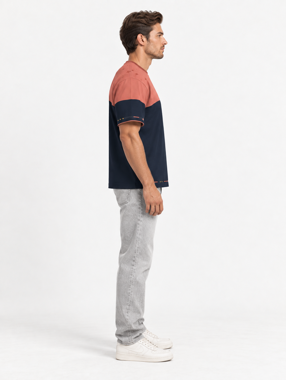Coral Nocturne Boxy Cotton T-Shirt — side model styling illustration