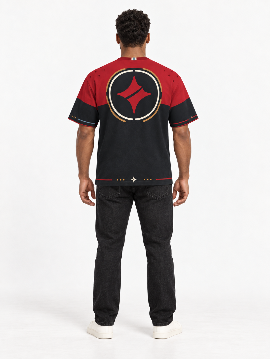Crimson Obsidian Boxy Cotton T-Shirt — back model styling illustration