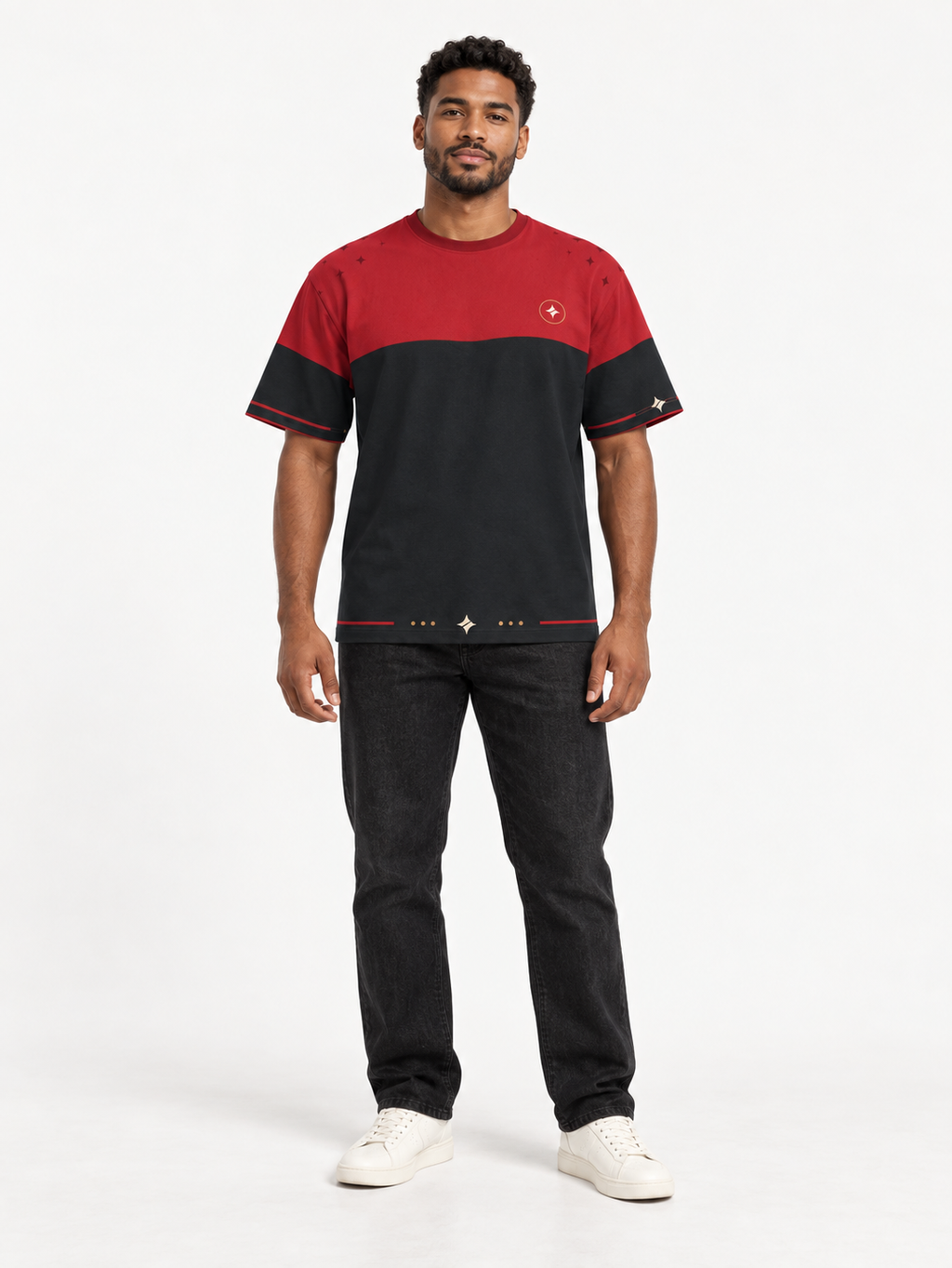 Crimson Obsidian Boxy Cotton T-Shirt — front model styling illustration