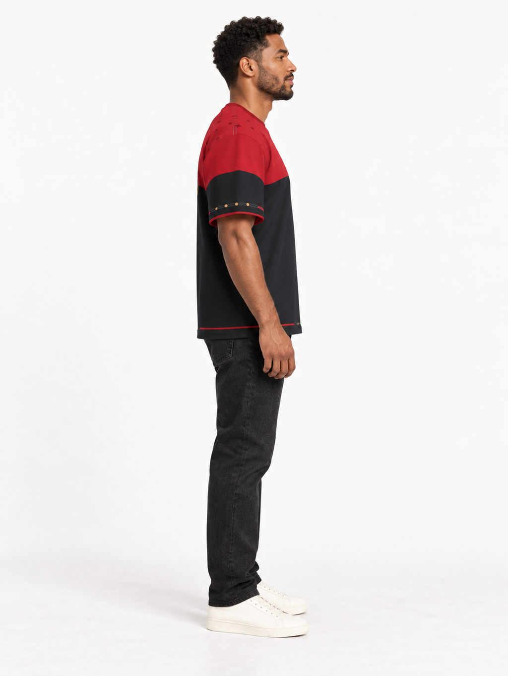 Crimson Obsidian Boxy Cotton T-Shirt — side model styling illustration