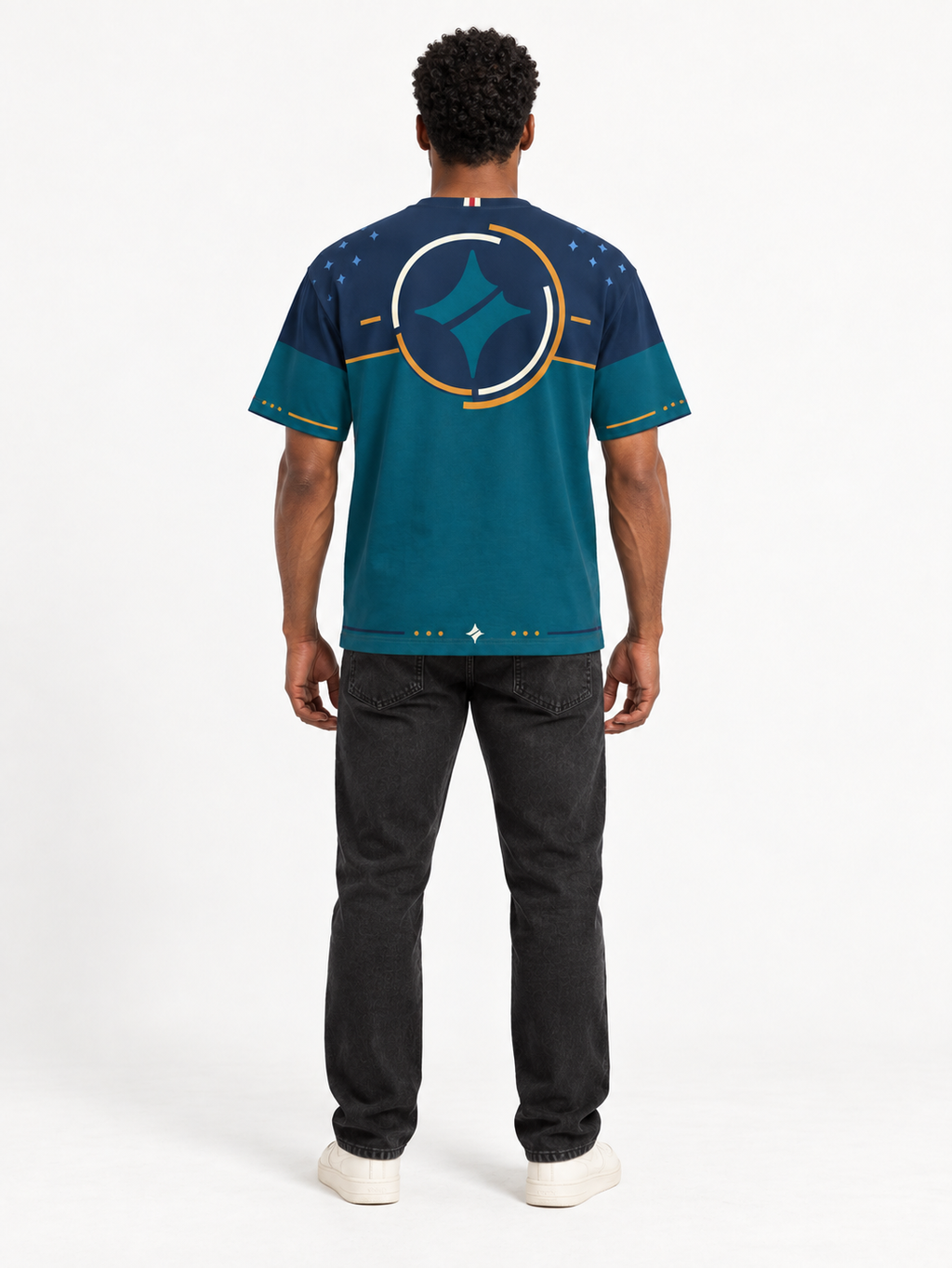 Deepwater Arc Boxy Cotton T-Shirt — back model styling illustration