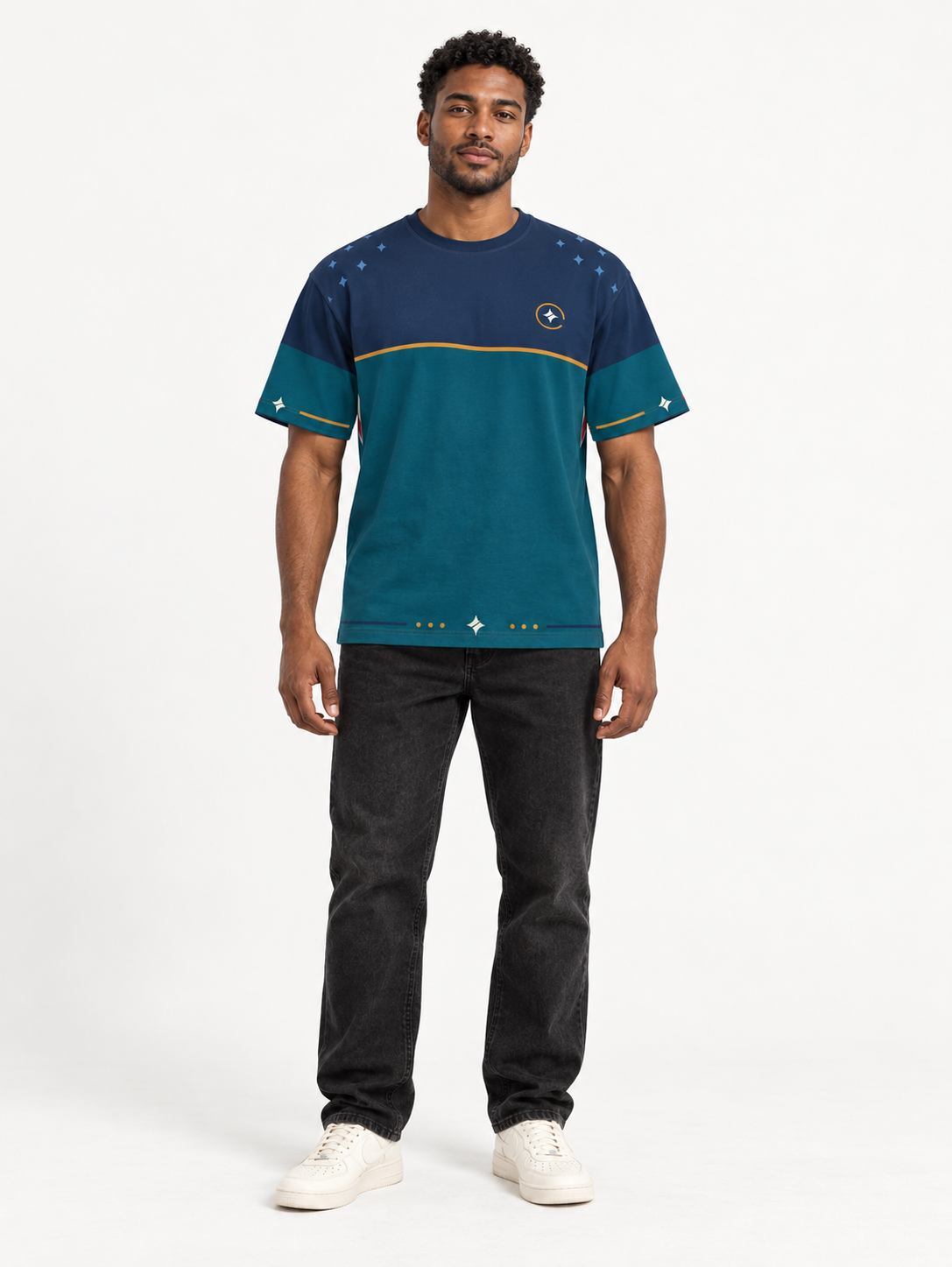 Deepwater Arc Boxy Cotton T-Shirt — front model styling illustration