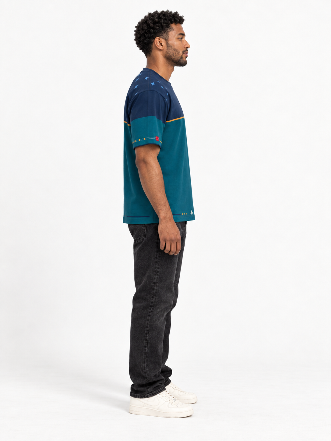 Deepwater Arc Boxy Cotton T-Shirt — side model styling illustration