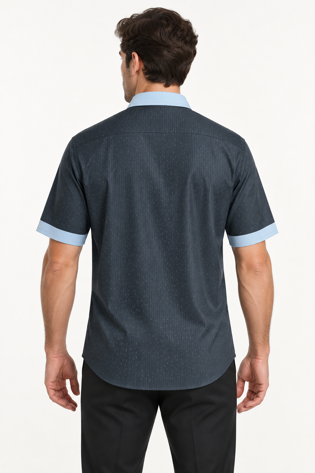 UNIKCOSA Graphite Ice silk satin button-down shirt — back AI-generated styling illustration