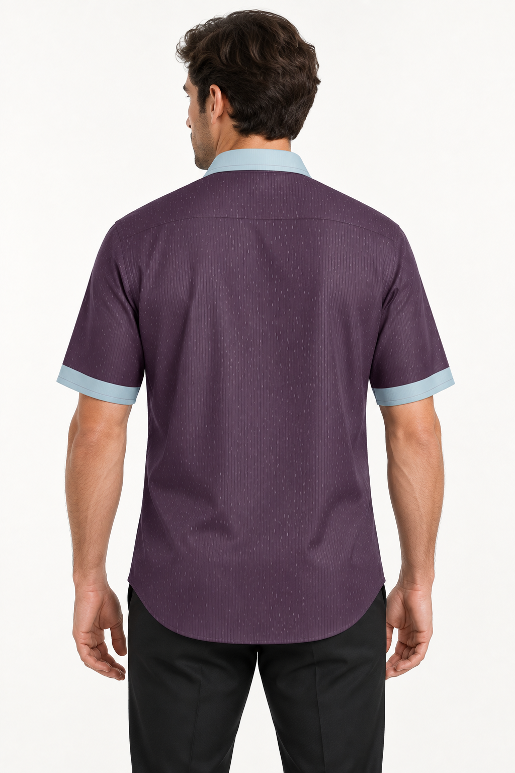 UNIKCOSA Plum Glacier silk satin button-down shirt — back AI-generated styling illustration