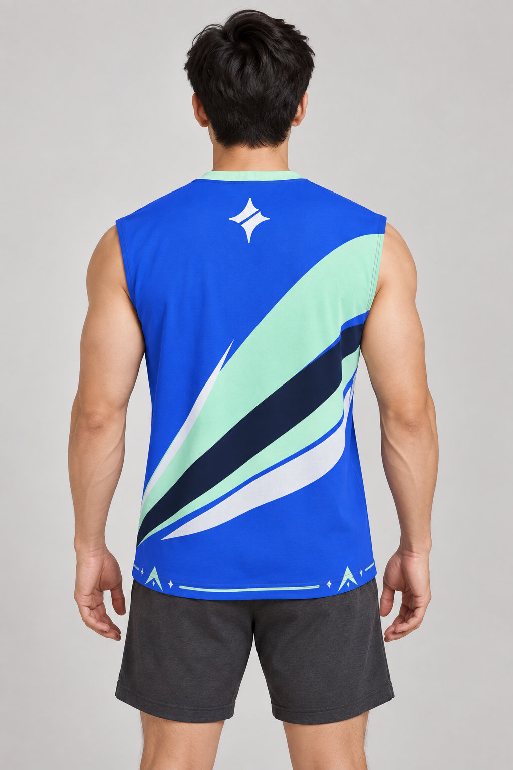 Electric Mint sleeveless cotton T-shirt – back on-model styling illustration