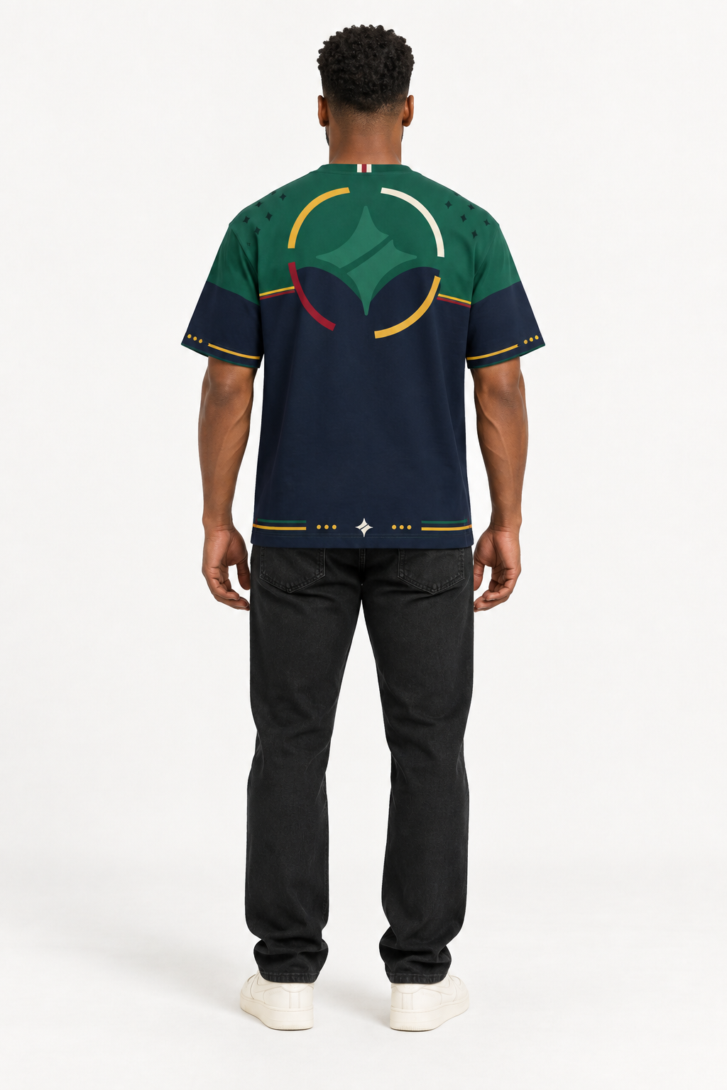Emerald Nocturne Boxy Cotton T-Shirt — back model styling illustration