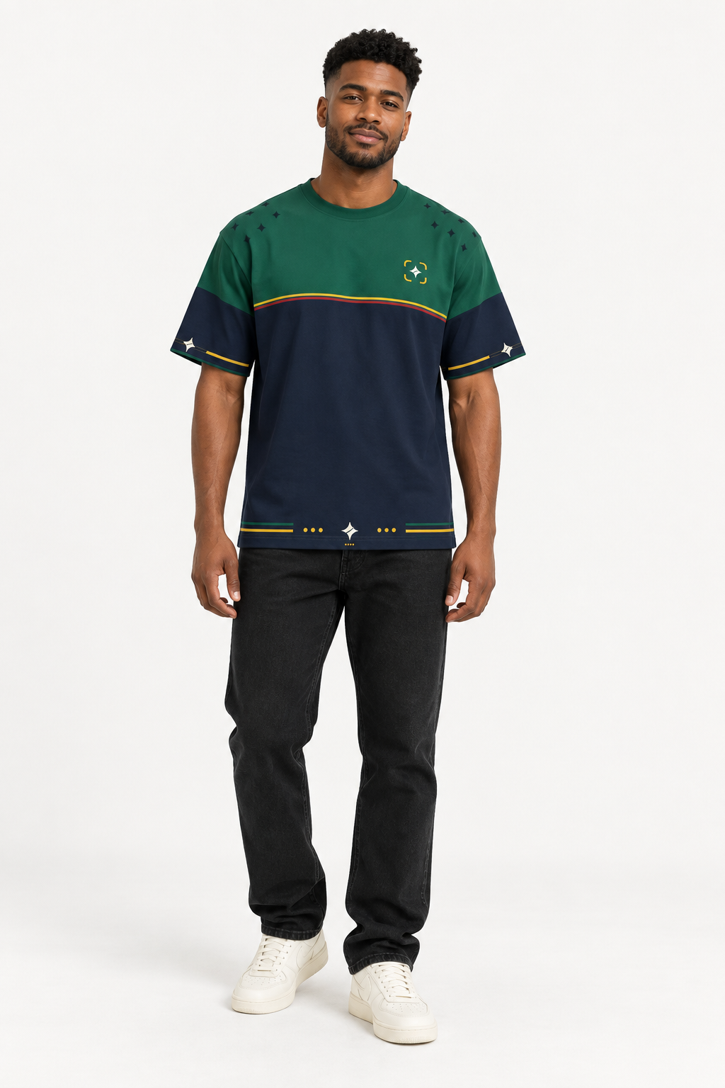 Emerald Nocturne Boxy Cotton T-Shirt — front model styling illustration