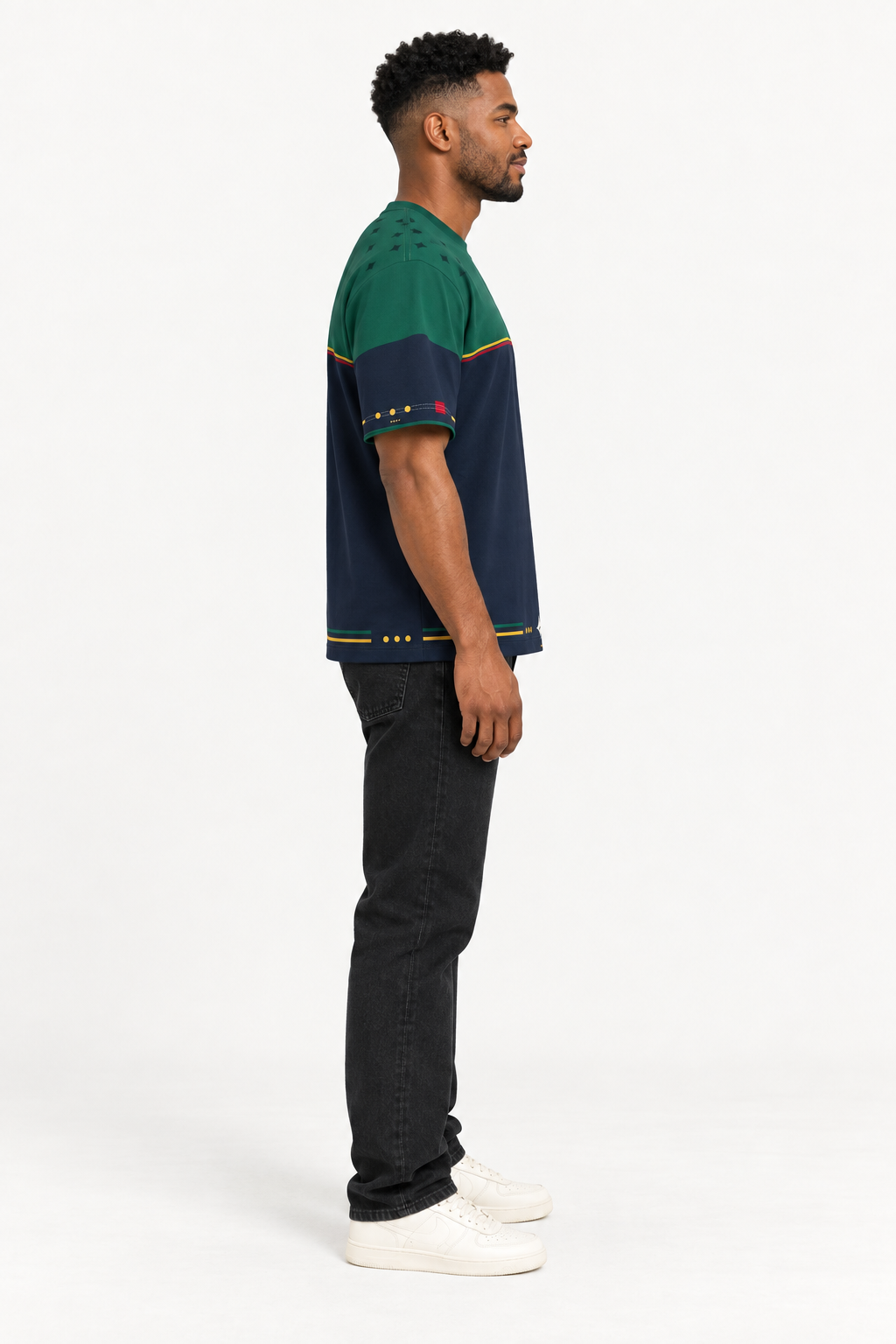 Emerald Nocturne Boxy Cotton T-Shirt — side model styling illustration