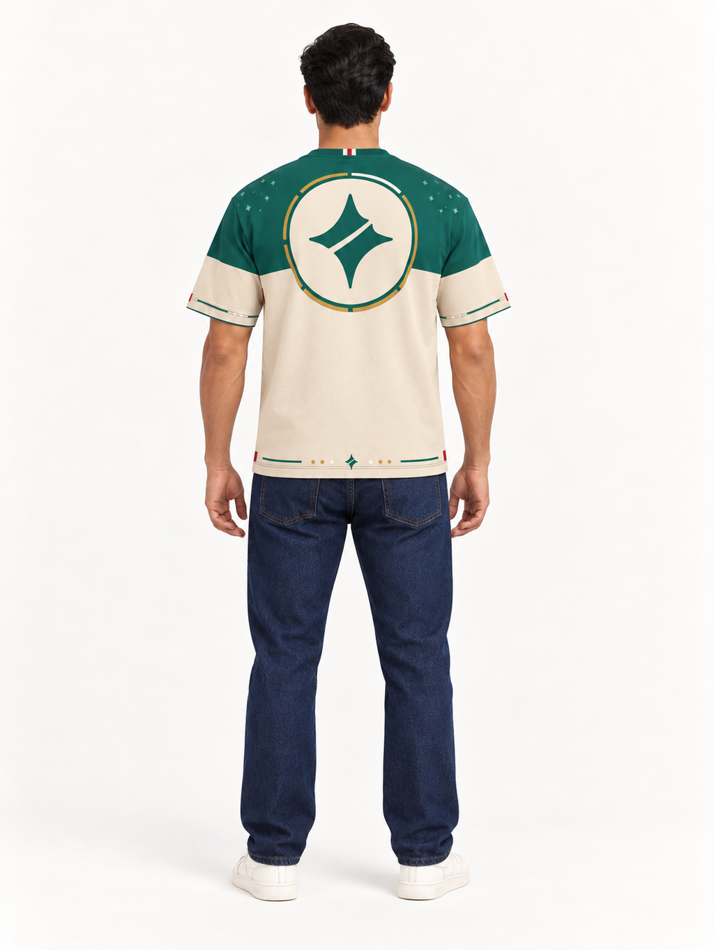 Emerald Parchment Boxy Cotton T-Shirt — back model styling illustration