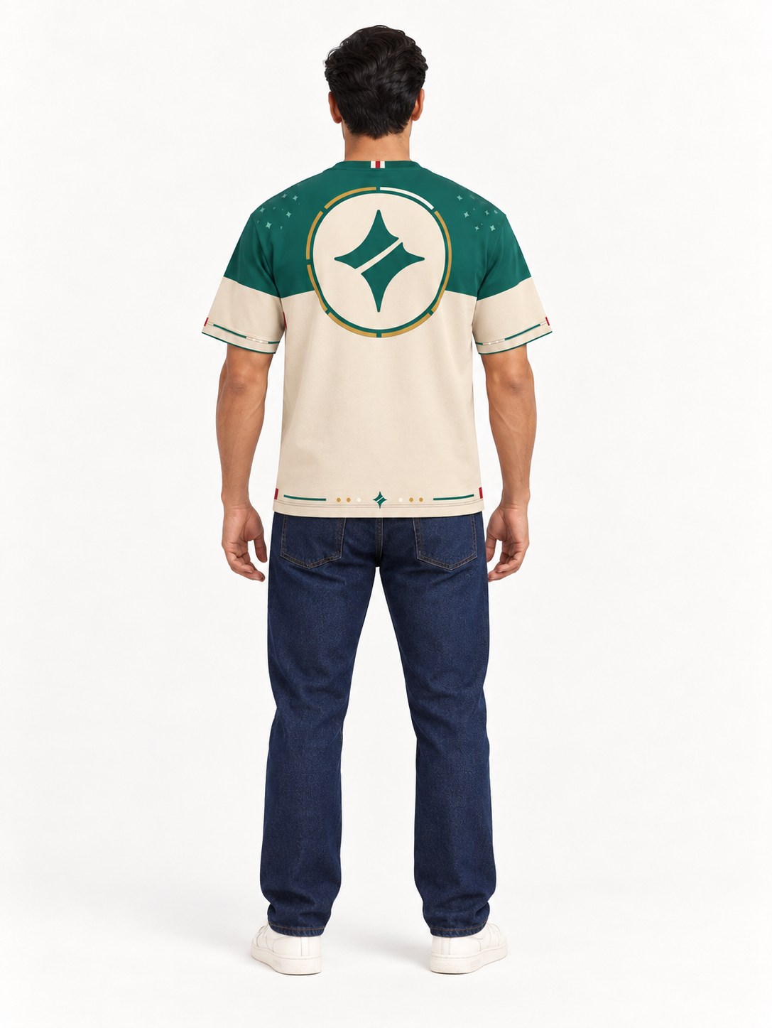 Emerald Parchment Boxy Cotton T-Shirt — back model styling illustration