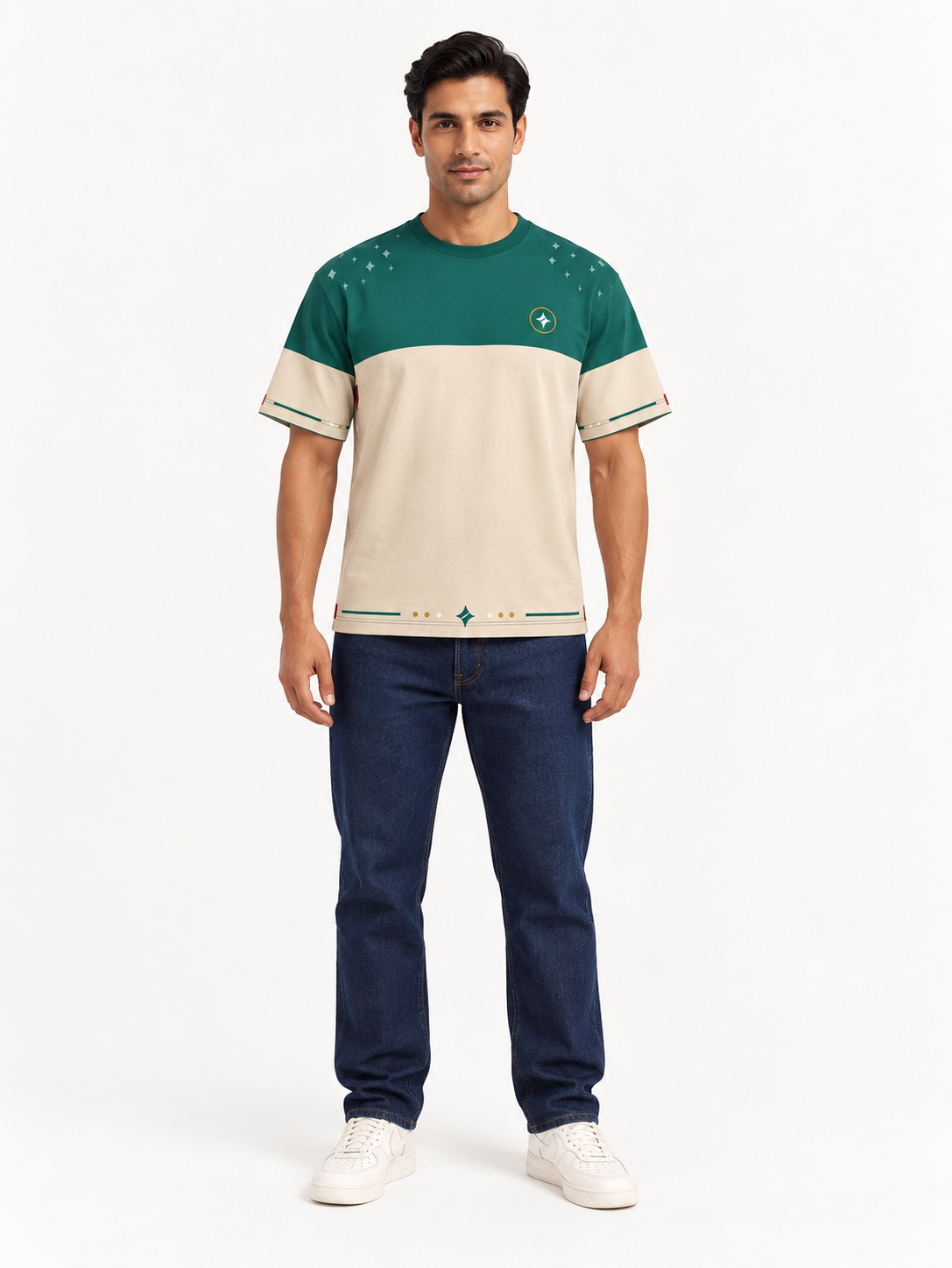 Emerald Parchment Boxy Cotton T-Shirt — front model styling illustration