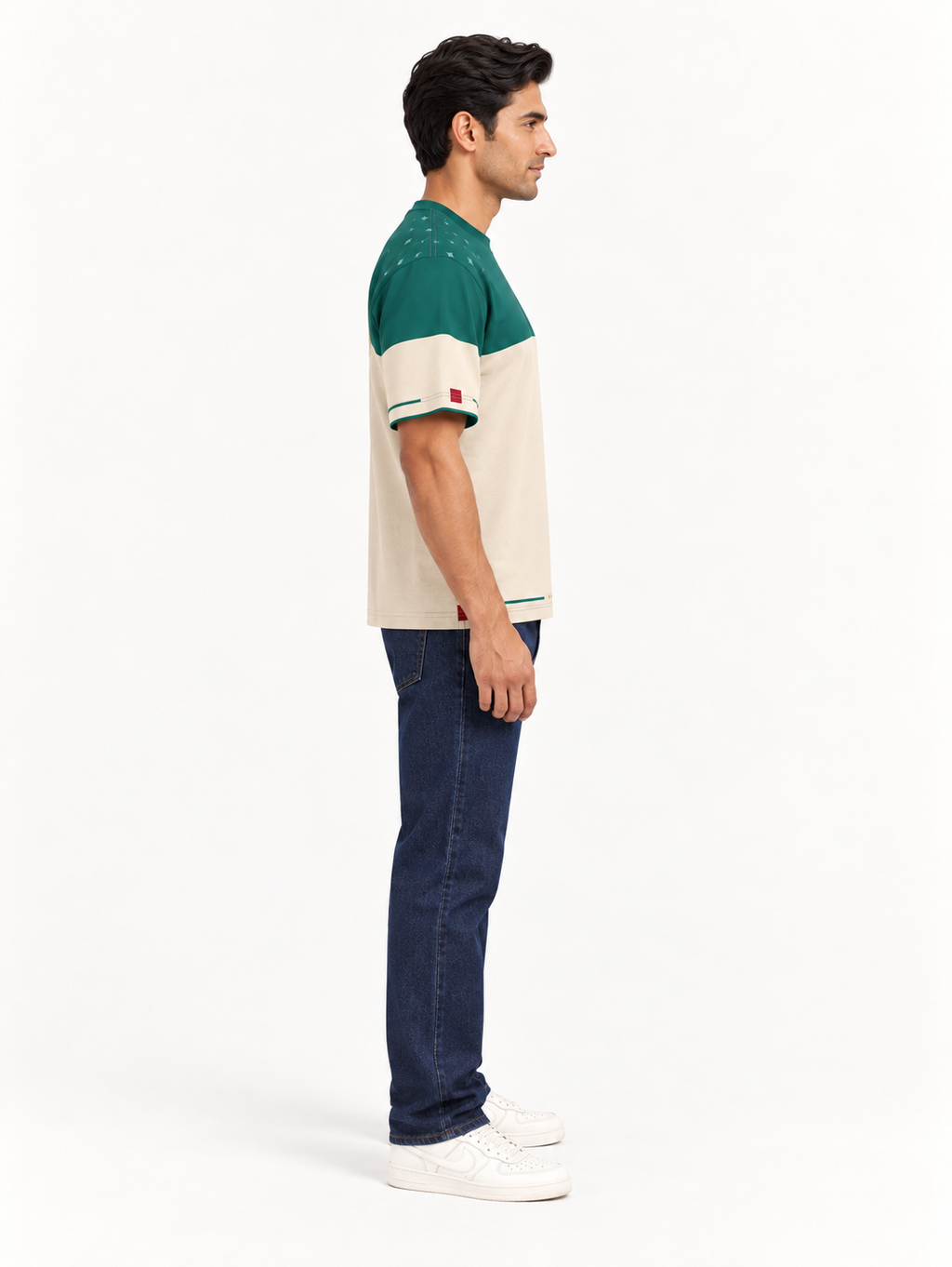 Emerald Parchment Boxy Cotton T-Shirt — side model styling illustration