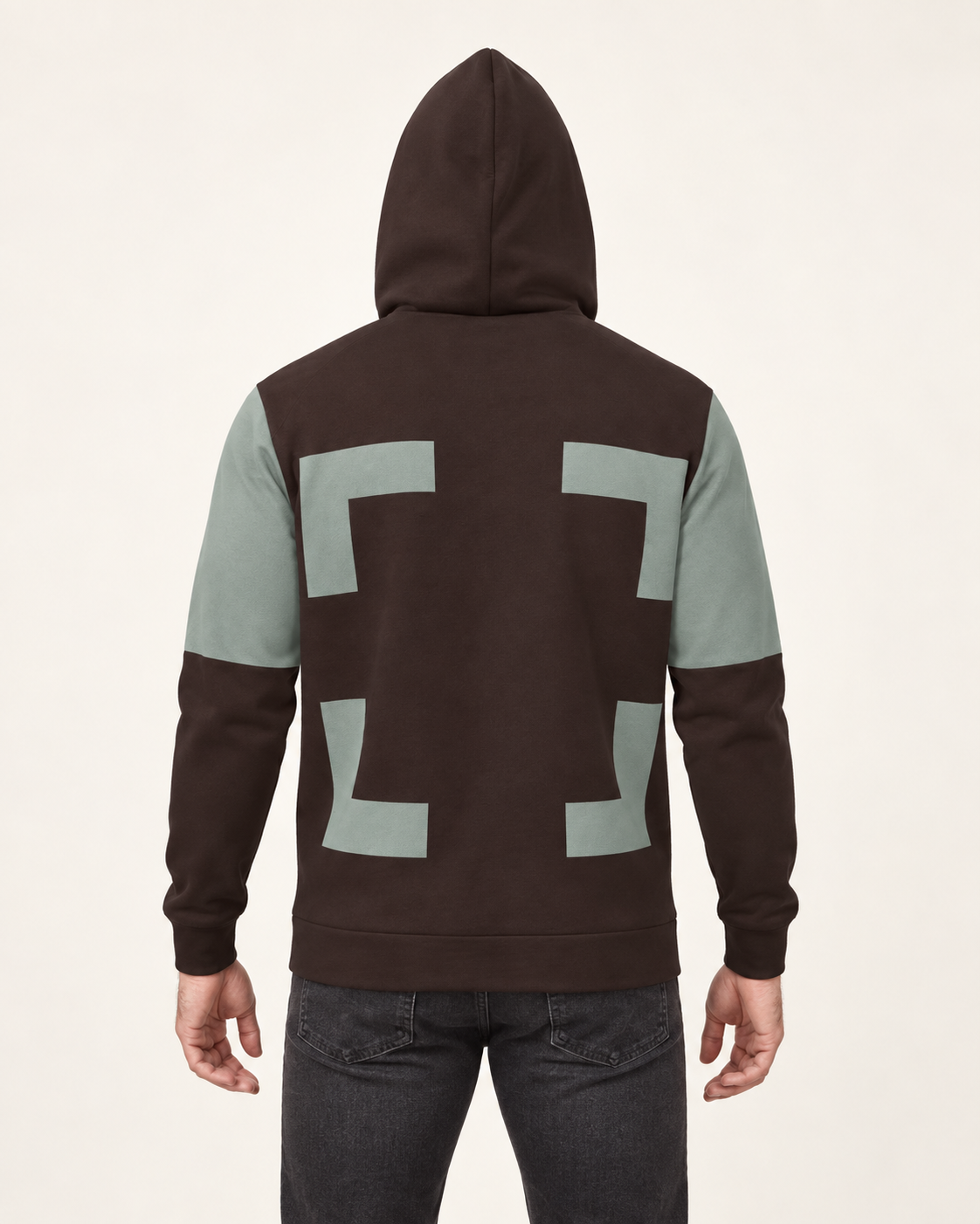 Espresso Mineral Framebreak Nero Ponte Hoodie, back on-model AI styling illustration