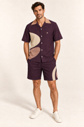 Fig Sandstone cotton satin shirt and shorts set, front model view. AI-generated styling illustration.