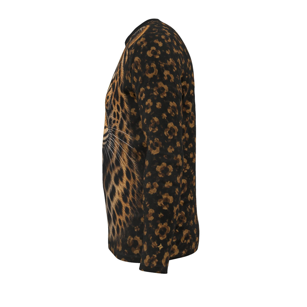 Golden Leopard Luxury Long Sleeve T-Shirt by UNIKCOSA, final garment left side view
