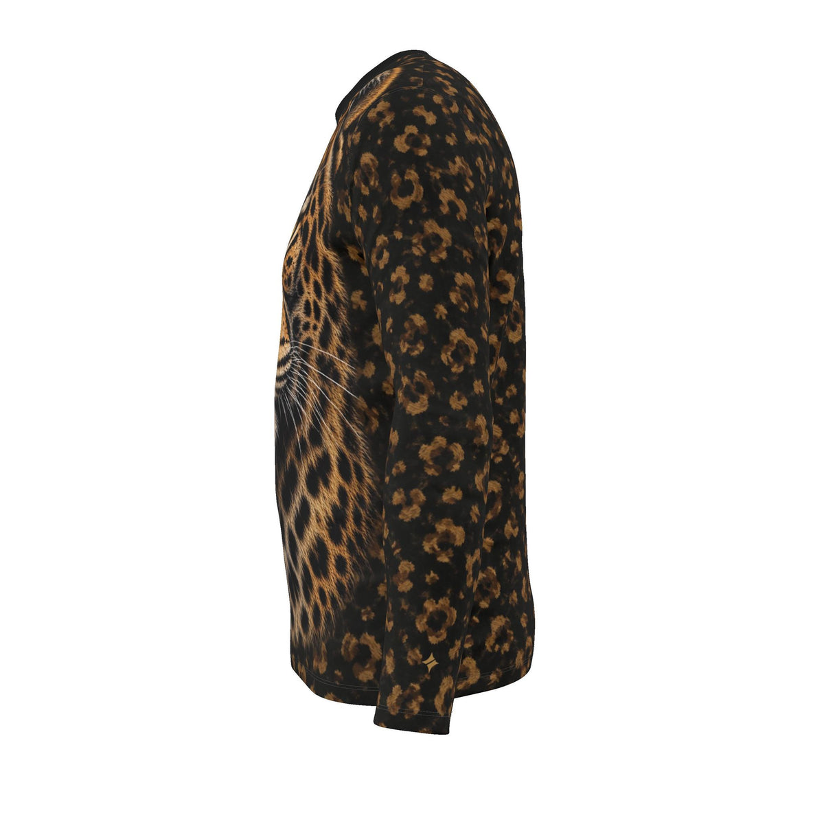 Golden Leopard Luxury Long Sleeve T-Shirt by UNIKCOSA, final garment left side view