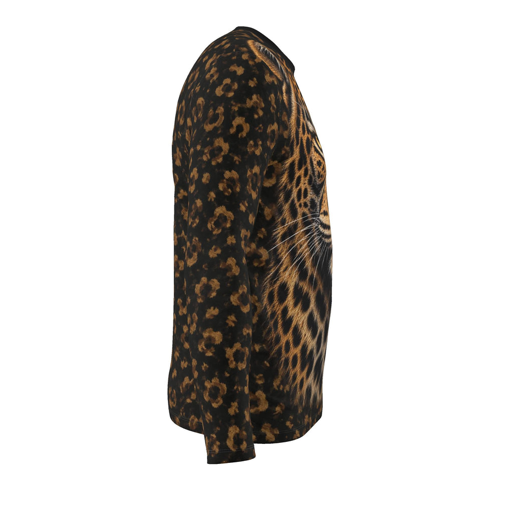 Golden Leopard Luxury Long Sleeve T-Shirt by UNIKCOSA, final garment right side view