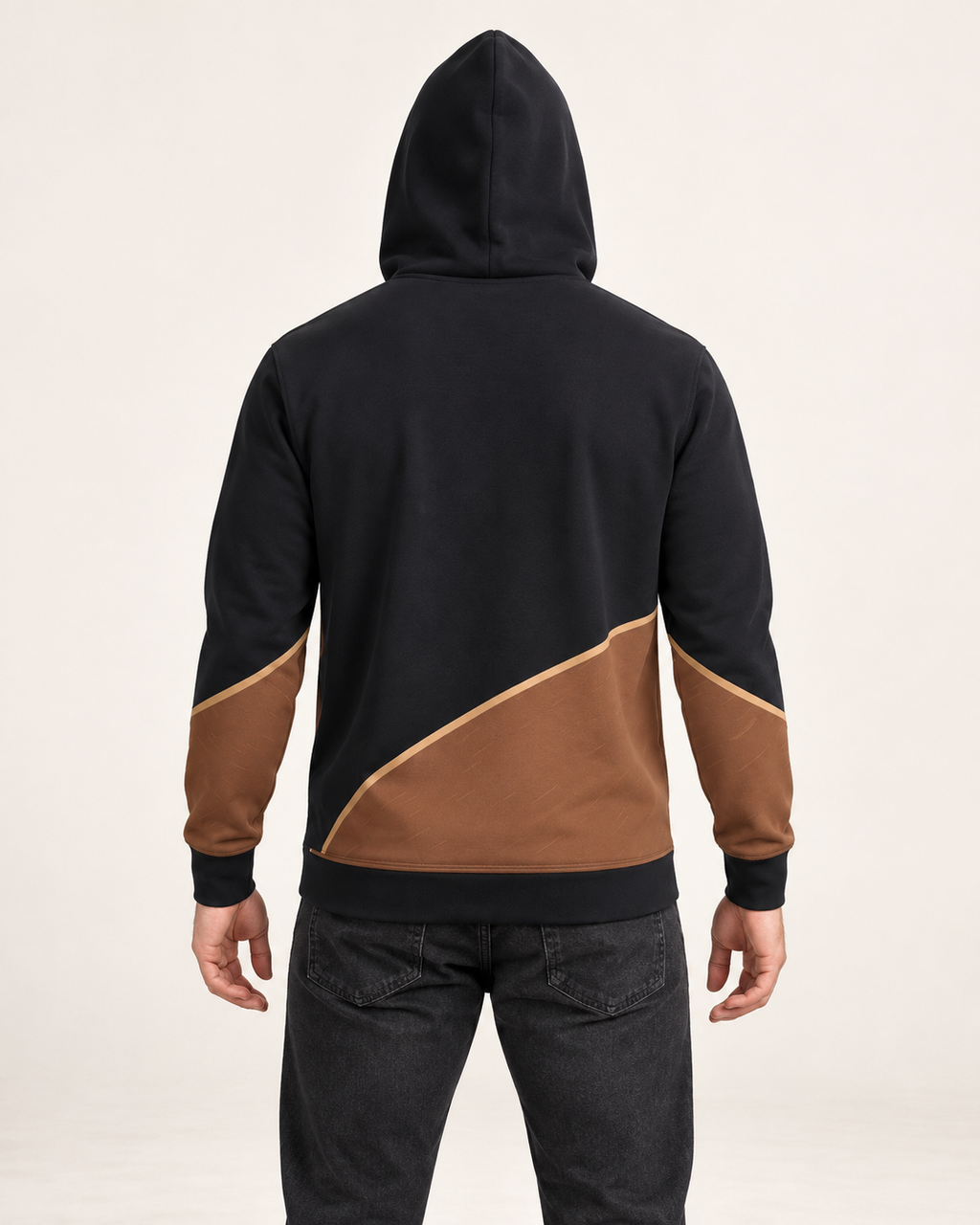 Cognac Obsidian Arc Nero Ponte Hoodie back view — AI-generated styling illustration