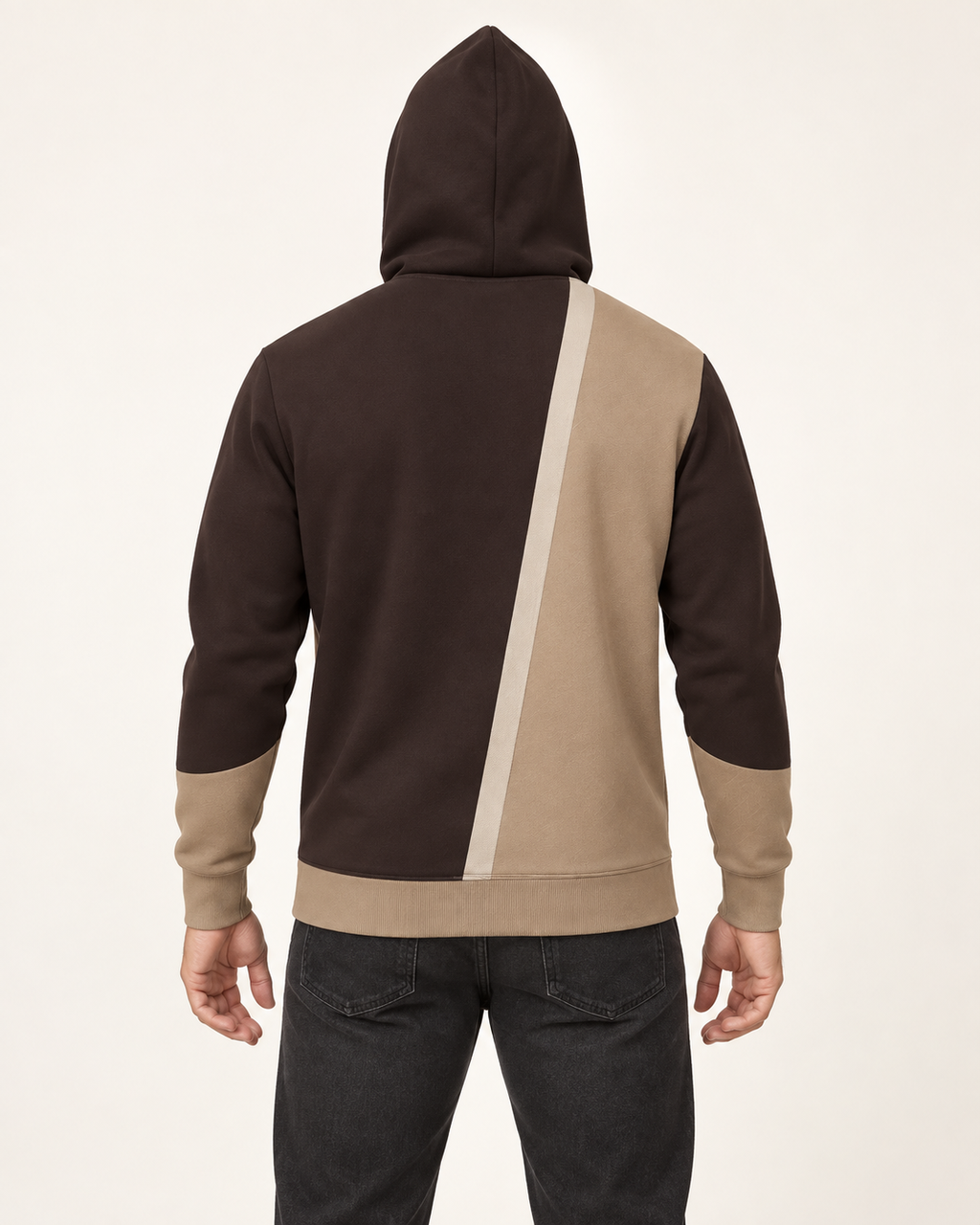 Espresso Sand Oblique Nero Ponte Hoodie back view — AI-generated styling illustration
