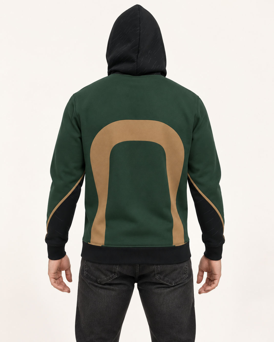 Forest Bronze Vault Nero Ponte Hoodie back view — AI-generated styling illustration