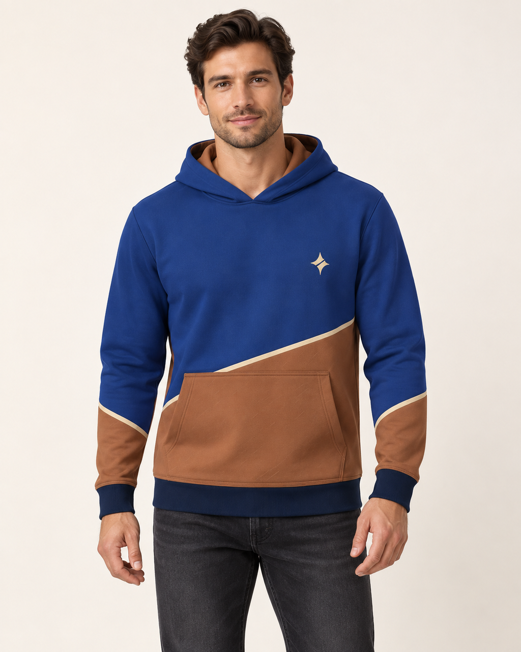 Cobalt Clay Arc Nero Ponte Hoodie front view — AI-generated styling illustration