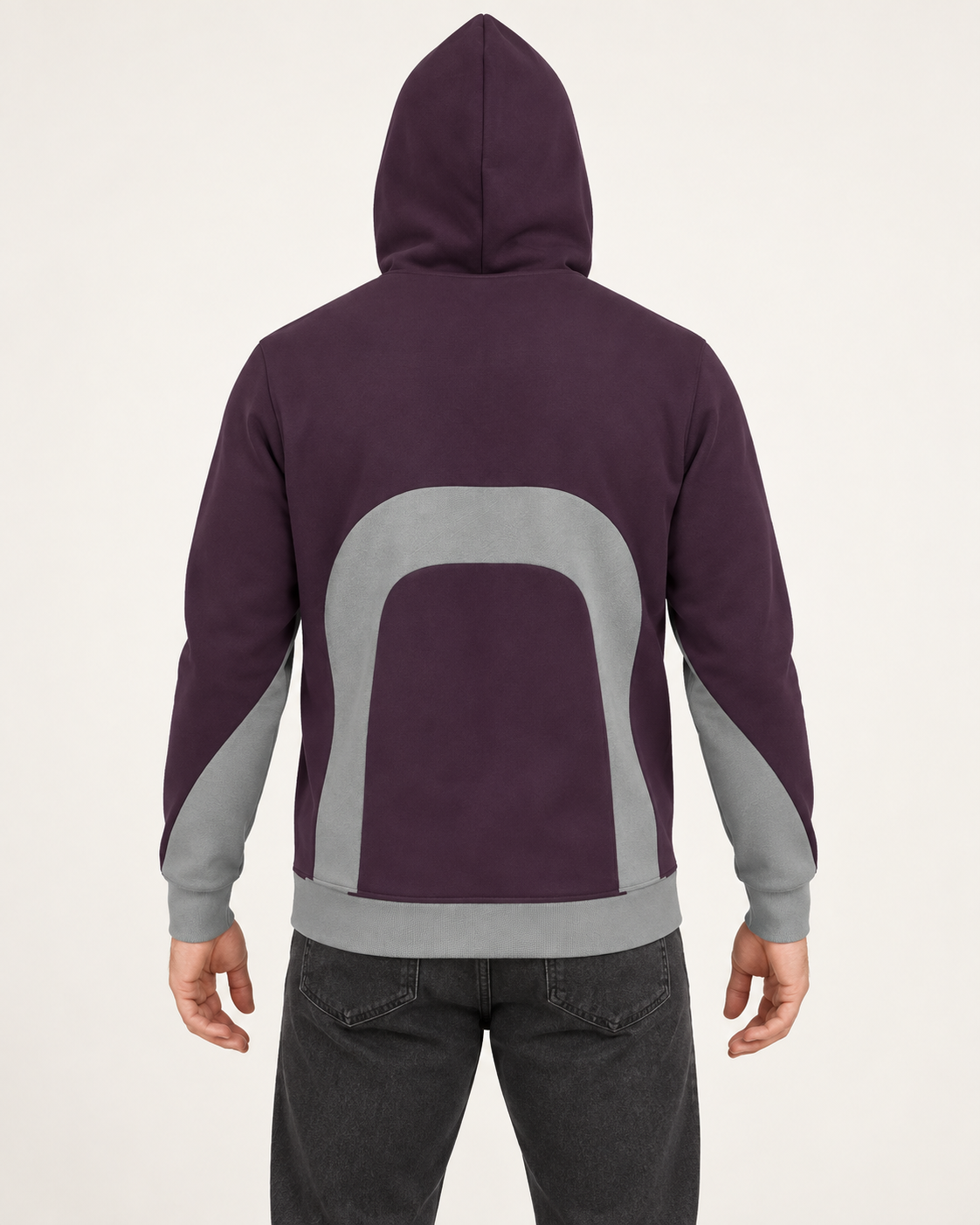Aubergine Pewter Vault Nero Ponte Hoodie back view — AI-generated styling illustration
