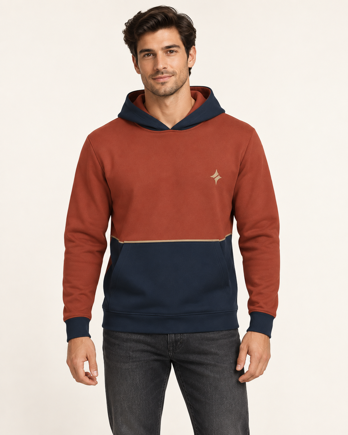 Oxide Midnight Vault Nero Ponte Hoodie front view — AI-generated styling illustration