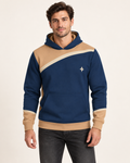 Marine Apricot Oblique Nero Ponte Hoodie front view — AI-generated styling illustration