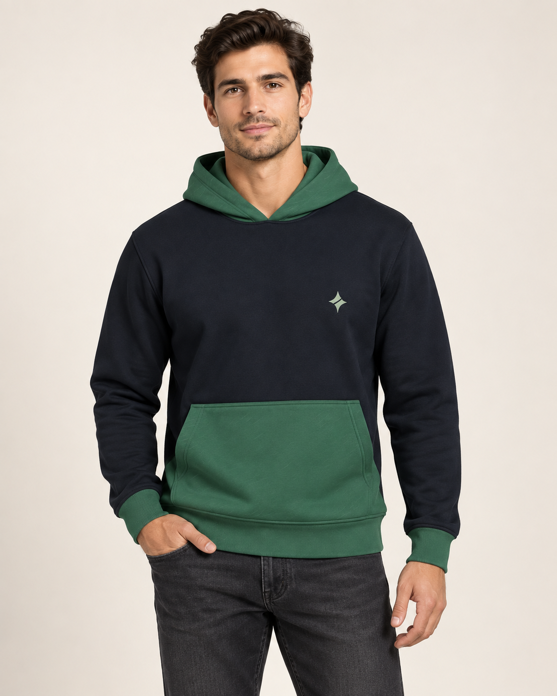 Ink Malachite Vault Nero Ponte Hoodie front view — AI-generated styling illustration