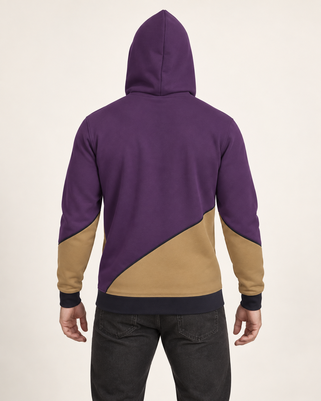 Plum Camel Arc Nero Ponte Hoodie back view — AI-generated styling illustration