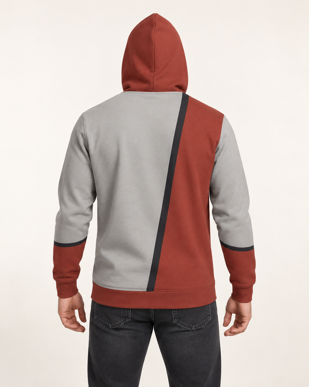 Dove Paprika Oblique Nero Ponte Hoodie back view — AI-generated styling illustration