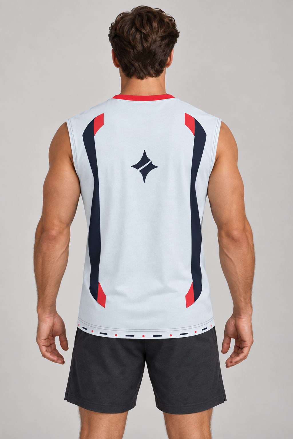 Ice Signal sleeveless cotton T-shirt – back on-model styling illustration