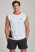 Ice Signal sleeveless cotton T-shirt – front on-model styling illustration