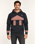 Ink Coral Pavilion Nero Ponte Hoodie, front on-model AI styling illustration