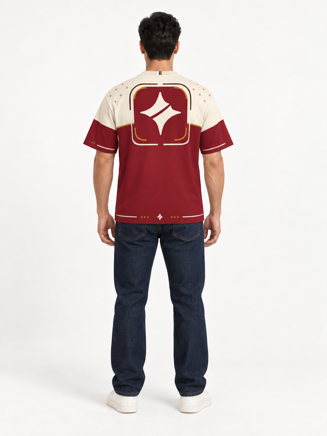 Ivory Crimson Frame Boxy Cotton T-Shirt — back model styling illustration